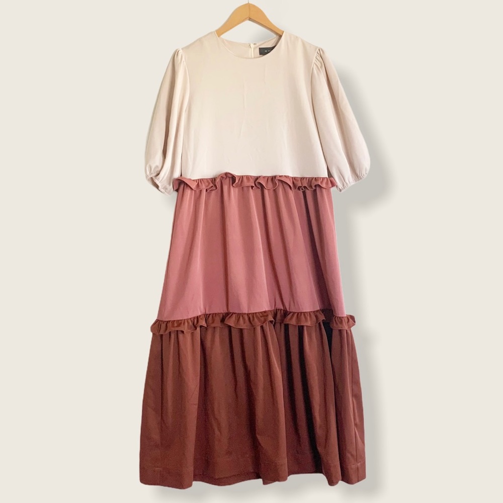 En Saison Color Block Tiered Midi Dress Multi, SML